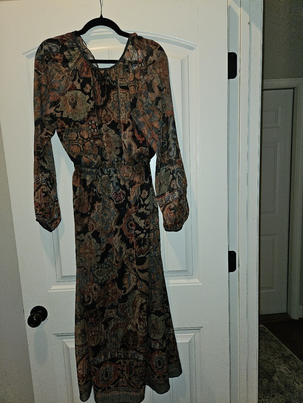 NWT Zara Brown Multi Paisley Long Sleeve Midi Dress XS